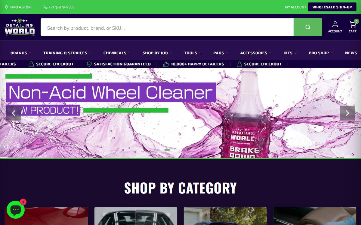 Screenshot of the Detailing World e-commerce site homepage